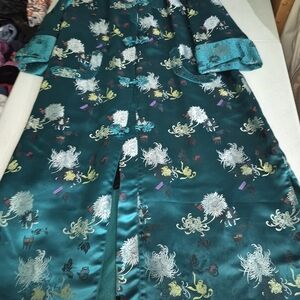 Elegant Teal Floral Kimono Robe